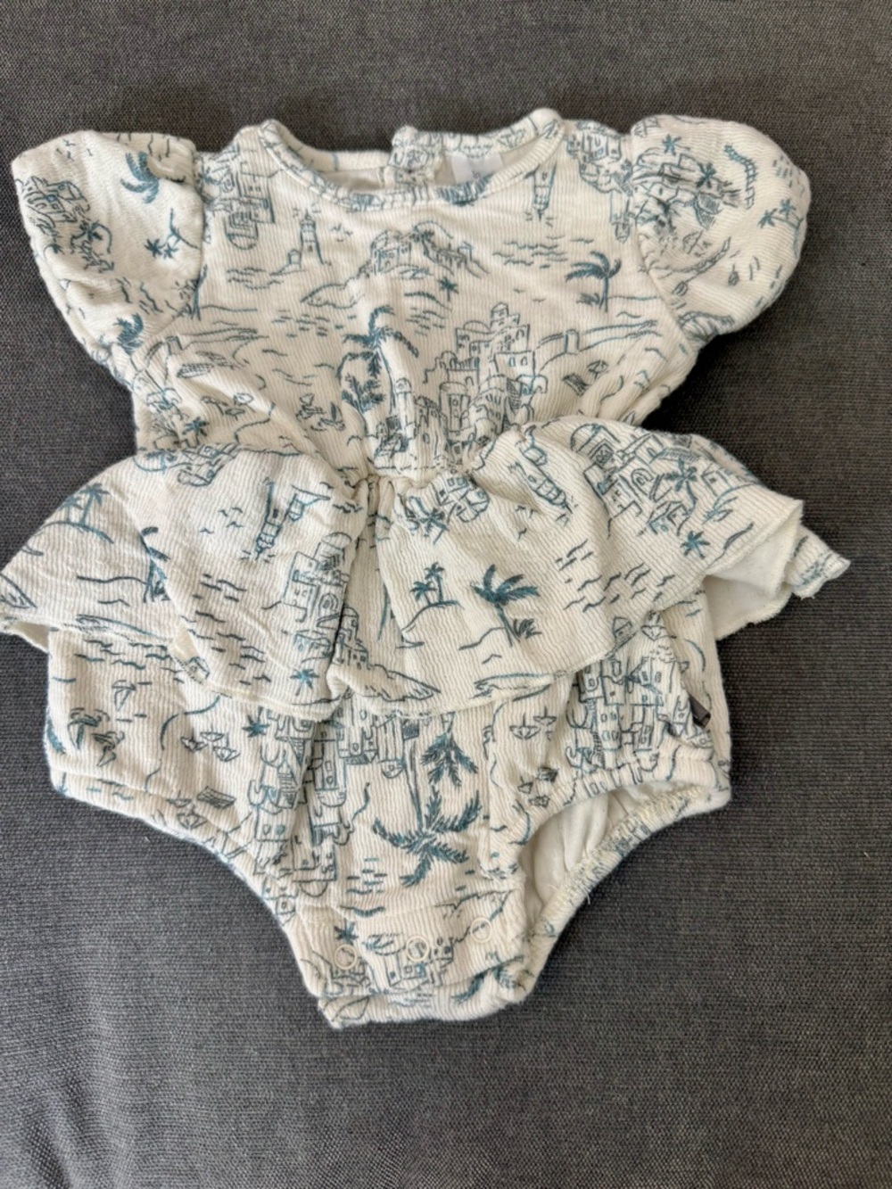 Modern Moments White & Teal Tropical Print One-Piece Romper New w/o Tags
